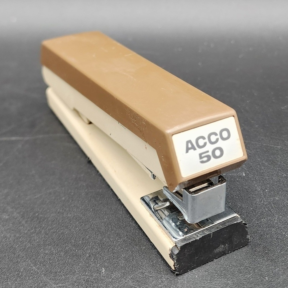 ACCO 50 OS Brown Beige Vintage Stapler Retro Mid Century Modern Desk Accessory